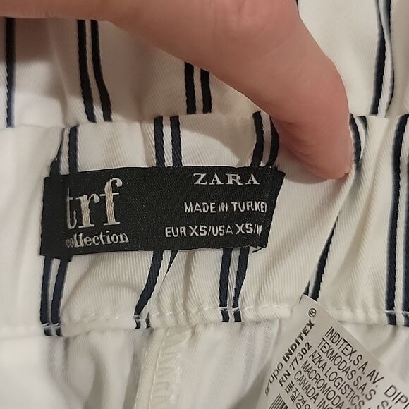 Zara TRF Pleated Belted High Waist Paper Bag Shorts White Striped Size XS New - Picture 8 of 12